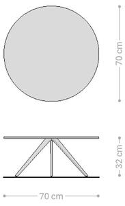 DELIFE Dohányzóasztal Delron 70x70 cm kerámia Laminam® Emperador Extra Lucidato sötétbarna kereszt láb lapos fém fekete