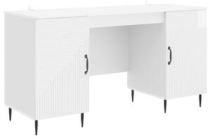 Asztal polcokkal Magasfényű Fehér 142,5 x 50 x 75 cm Szerelt Fa