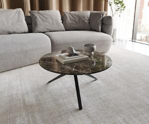 DELIFE Dohányzóasztal Delron 70x70 cm kerámia Laminam® Emperador Extra Lucidato sötétbarna kereszt láb lapos fém fekete