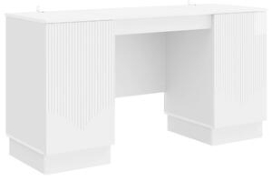 Asztal polcokkal Magasfényű Fehér 142,5 x 50 x 75 cm Szerelt Fa