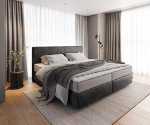 DELIFE Boxspring ágy Dream-Well mikroszálas antracit vintage 200x200 cm zsákrugós matraccal és visco topperrel