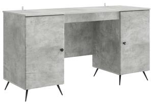 Asztal polcokkal Betonszürke 142,5 x 50 x 75 cm Szerelt Fa