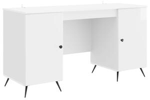 Asztal polcokkal Magasfényű Fehér 142,5 x 50 x 75 cm Szerelt Fa