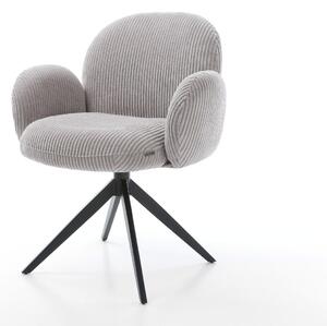DELIFE Étkezőszék Nube-Flex karfás mikroszálas ezüstszürke kereszt láb széles fekete 360° forgatható zsákrugós
