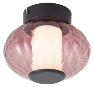 Design mennyezeti lámpa fekete 18 cm lila üveggel, LED-del, 3 lépésben szabályozható - Margherite