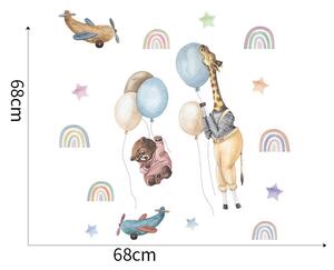 Falmatrica "Állatok léggömbökkel és szivárványokkal" 68x68cm