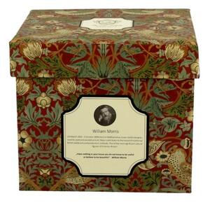 Porcelán bögre tetővel - 430ml - William Morris: Strawberry Thief Red