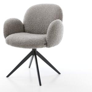 DELIFE Étkezőszék Nube-Flex karfás bouclé ezüstszürke kereszt láb széles fekete 360° forgatható zsákrugós