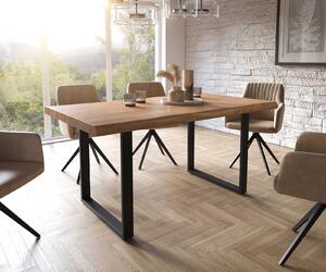 DELIFE Étkezőasztal Edge 160x90 XL akác természetes fekete vékony lábazat Live-Edge