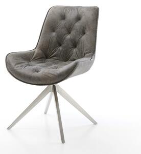 DELIFE Étkezőszék Taimi-Flex mikroszálas szürke vintage kereszt láb széles rozsdamentes acél 360° forgatható billenő funkció