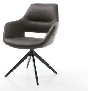 DELIFE Étkezőszék Yago-Flex karfás mikroszálas antracit vintage kereszt láb széles fekete 360° forgatható hintamechanizmus zsákrugós matrac