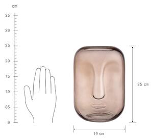 ANOKI üveg váza arc motívummal, világosbarna 25 cm