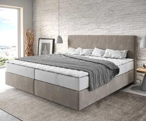 DELIFE Boxspring ágy Dream-Well mikroszálas bézs 200x200 cm zsákrugós matraccal és visco topperrel