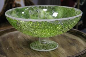 Zöld tál tördelt üvegből 30cm