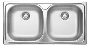 Deante Xylo, rozsdamentes acél munkalap mosogató 2-kamrás B/O 780x435x150 3,5" + szifon, szatén mintás, ZEX_0203
