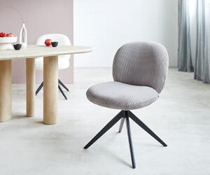 DELIFE Étkezőszék Nube-Flex plüss kordbársony ezüstszürke kereszt láb széles fekete 360° forgatható zsákrugós