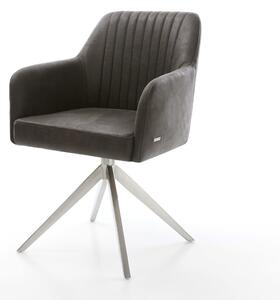 DELIFE Étkezőszék Greg-Flex mikroszálas antracit vintage kereszt láb széles rozsdamentes acél 360° forgatható billenő zsákrugós matrac