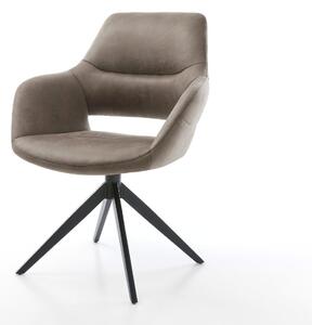 DELIFE Étkezőszék Yago-Flex karfás mikroszálas taupe vintage széles kereszt láb fekete 360° forgatható hintamechanizmus zsákrugós matraccal