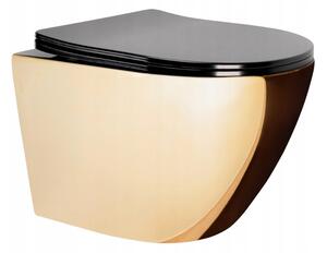 Rea Carlo Mini, falra szerelhető WC csésze perem nélküli öblítéssel, arany-fekete fényes, REA-C8990
