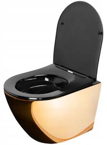 Rea Carlo Mini, falra szerelhető WC csésze perem nélküli öblítéssel, arany-fekete fényes, REA-C8990