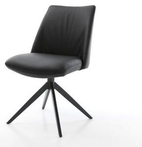 DELIFE Étkezőszék Elso-Flex valódi bőr fekete kereszt láb széles fekete 360° forgatható billenő zsákrugós