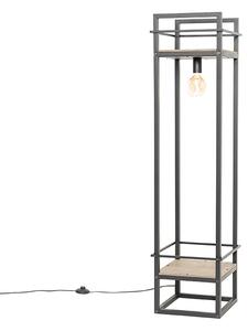 Ipari állólámpa fekete fával - Cage Rack