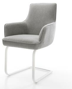 DELIFE Étkezőszék Heira-Flex kárpitozott karfás strukturált szövet puha szürke konzolos lapos fehér zsákrugós