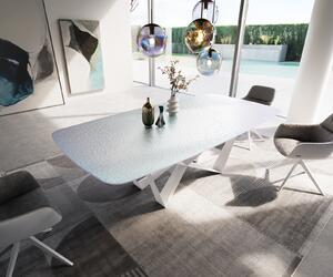 DELIFE Étkezőasztal Edge hajóformájú 240x120 cm domborított üveg gyöngyház 3D design Spider fém fehér