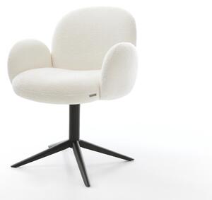 DELIFE Étkezőszék Nube-Flex karfás bouclé puha bézs fekete kereszt láb 360° forgatható billenő zsákrugós matrac