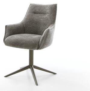 DELIFE Étkezőszék Alja-Flex karfás bouclé puha sötét bézs kereszt láb titán színű 360° forgatható billenő funkció zsákrugós matrac