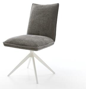 DELIFE Étkezőszék Lelio-Flex bouclé puha sötét bézs kereszt láb széles fehér 360° forgatható billenő zsákrugós matrac