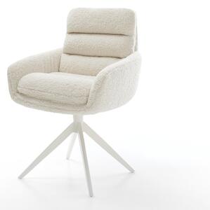 DELIFE Étkezőszék Abelia-Flex karfás teddy szövet bézs kereszt láb széles fehér 360° forgatható billenő funkció