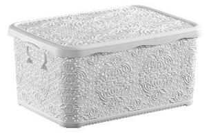 TÁROLÓDOBOZ SZÖGL. TETŐVEL MŰA. 1,25L 4 SZÍN "LACE" 8,4*12*18CM