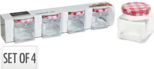BEFŐTTES ÜVEG SZÖGLETES FÉM TETŐVEL 4DB-OS SZETT 80ML M:5,4CM ÁTM:5CM