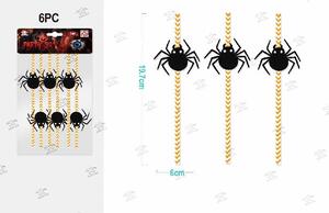 HALLOWEEN SZÍVÓSZÁLAK NARANCS-FEHÉR PÓK DEKOR 6X19,7CM 6DB
