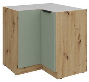KONDELA Alsó sarokszekrény, aquamarine/artisan tölgy, ARSANY 90x90 DN 2F BB