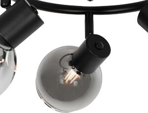 Art Deco mennyezeti lámpa fekete füstüveggel 3 fényű kör - Vidro