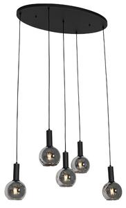 Art Deco függőlámpa fekete, füstüveggel, ovális 5 lámpás - Josje