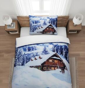 3D ágynemű mikroszaténból WINTER CHALET, fehér Ágyneműhuzat mérete: 70 x 90 cm | 140 x 200 cm