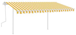 VidaXL sárga és fehér kézzel kihúzható napellenző póznákkal 4 x 3,5 m