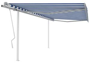 VidaXL kék és fehér kézzel kihúzható napellenző póznákkal 4 x 3,5 m