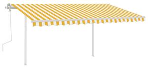 VidaXL sárga és fehér kézzel kihúzható napellenző póznákkal 4 x 3 m