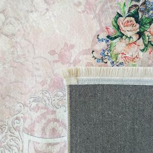 Rózsaszín csúszásgátlós szőnyeg, finom virágmintával Szélesség: 80 cm | Hossz: 150 cm