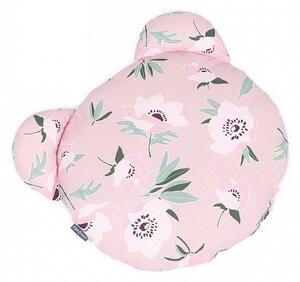 Prémium Teddy Bear takaró-párna szett - Flowers, rózsaszín, ekrü bársony