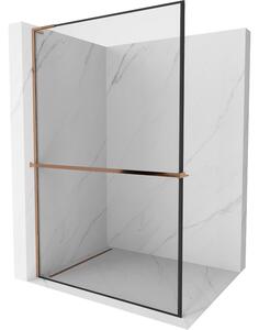 Mexen Kioto+ L, Walk-In zuhanyparaván polccal és akasztóval 70 x 200 cm, 8 mm átlátszó üveg fekete mintával, rózsa arany profil, 800-070-123-60-70