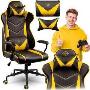 Sofotel Blitzcrank Gamerszék, állítható ülésmagasság, két párnával, 123x64,5cm, 120kg - Fekete, Sárga