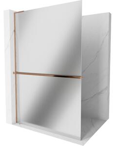 Mexen Kioto+ L, Walk-In zuhany paraván polccal és akasztóval 80 x 200 cm, 8mm üveg tükör mintával, rózsa arany profil, 800-080-123-60-50