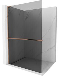 Mexen Kioto+ L, Walk-In zuhanyparaván polccal és akasztóval 70 x 200 cm, 8mm szürke üveg, rózsa arany profil, 800-070-123-60-40
