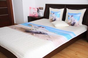 Krémszínű gyermek ágytakarók, macska egy nyugágyon motívum Szélesség: 170 cm | Hossz: 210 cm