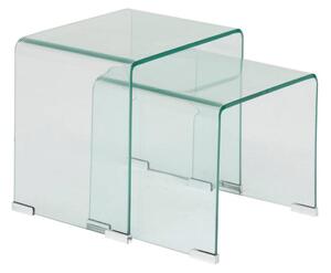 Dohányzóasztal 2 db-os szett, egymásba rakható, üveg, 51/46 cm, átlátszó – CASSINE